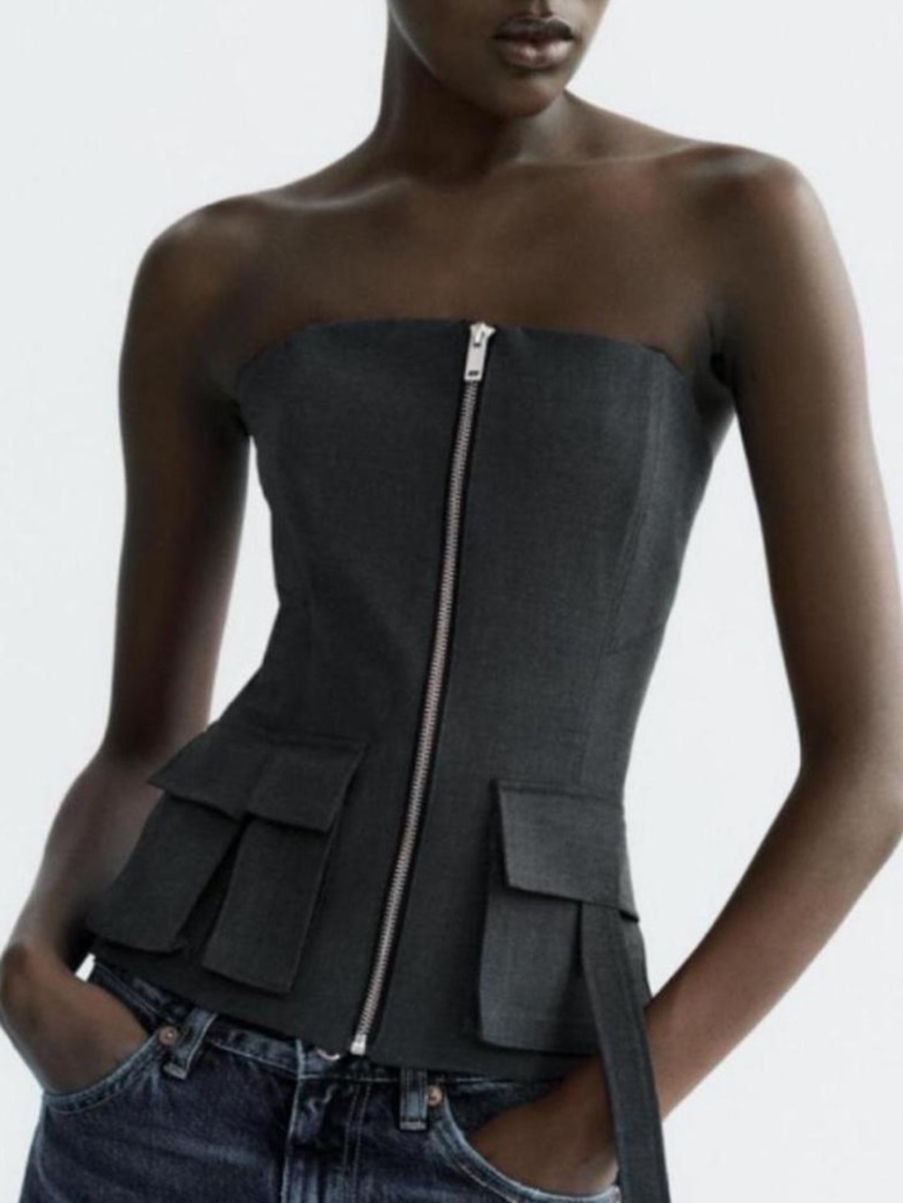 Zara Green Strapless Utility Corset Top